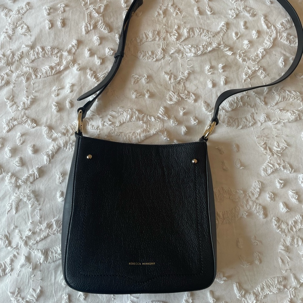 Rebecca minkoff gold and black feed bag